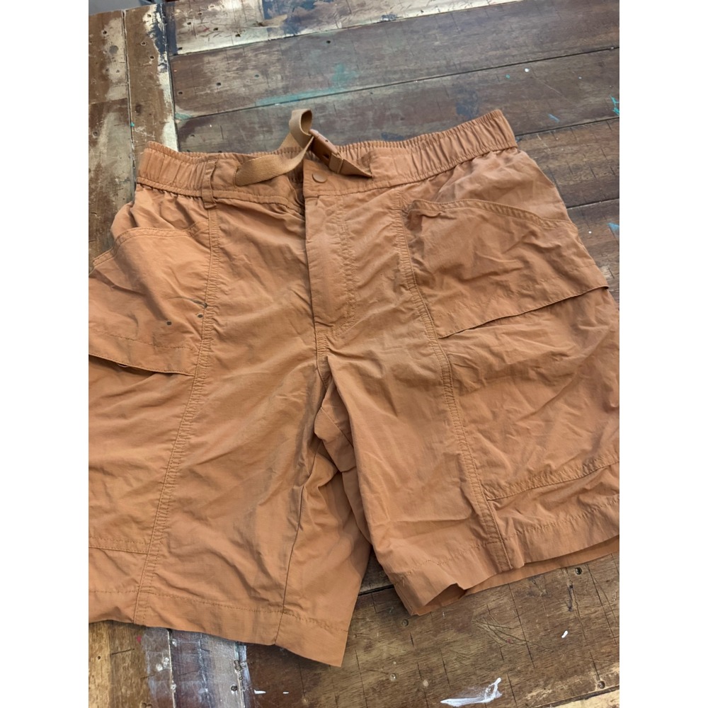 Eddie Bauer Mens Ripstop Cargo Shorts Tan Brown Elastic Waist Belted Small